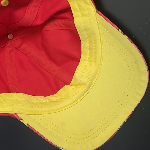 Buc-ees Beaver All Over Logo Print Embroidered UPF 50+ Youth Red Yellow Hat Cap - Picture 14 of 16